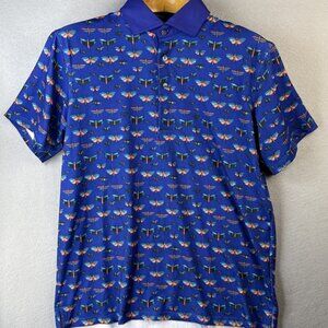 Greyson Performance Golf Polo Shirt‎ Mens Size M Dragonflies All Over Print Blue